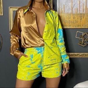 Two piece set - button up shirt & shorts